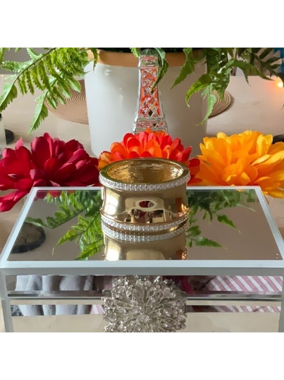 Gold Plated Crystal Hinged Cuff